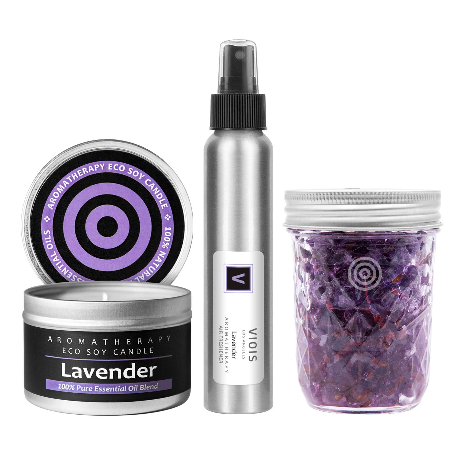 VIOIS Aromatherapy Soy Candles with Pure Essential Oil Blend - Lavender Scented 3-Pack for Home, Bedroom & Car | Relaxing Room Spray, Linen Freshener & Auto Air Freshener for Stress Relief & Better Sleep
