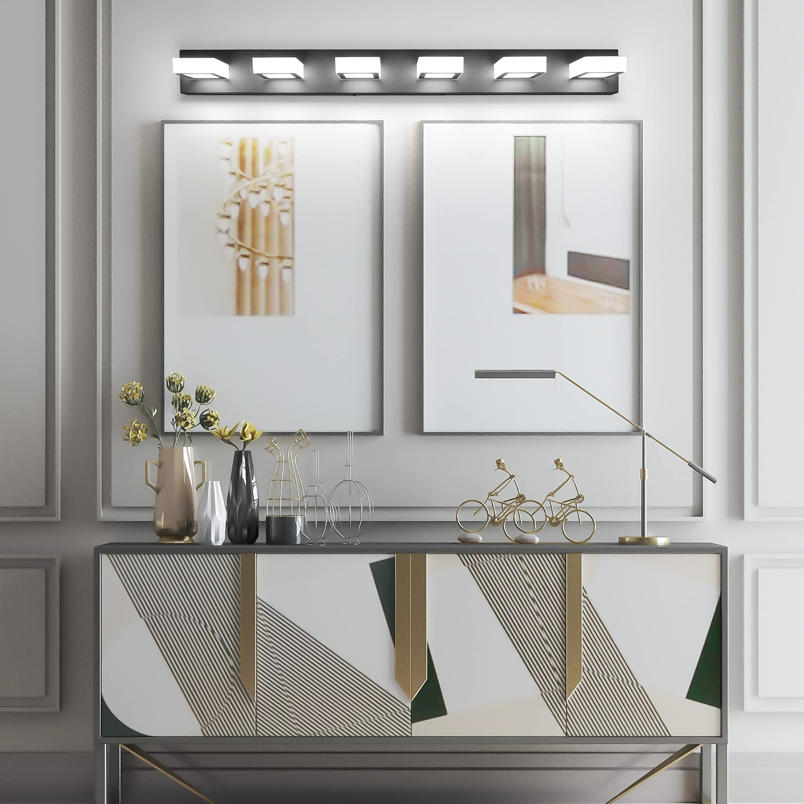 Ralbay 6-Light Modern Matte Black Bathroom Vanity Light Fixture - Acrylic LED Vanity Lighting with 4500K Neutral White - Perfect for Bathroom, Powder Room & Dressing Area Makeup Mirror Lighting