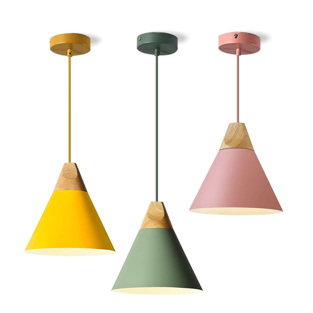 Modern Cone Pendant Light 3-Pack - Nordic Macaron Style Adjustable Hanging Light for Kitchen Island, Dining Room & Bedroom - Minimalist Ceiling Mount Lighting Fixture (Small Size) - Energy Efficient LED Pendant Lights for Home Decor