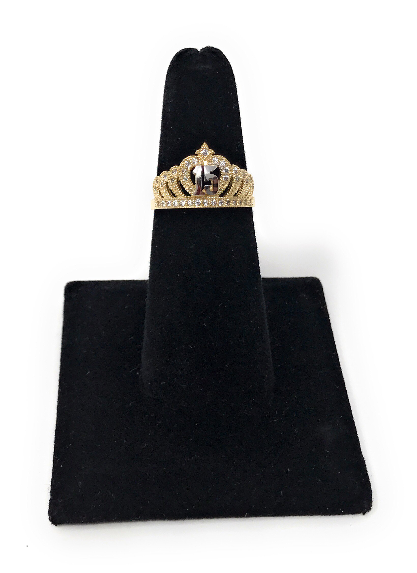 14K Two Tone Solid Gold CZ Princess Ring for 15th Birthday & Quinceañera - Perfect Sweet 16 Gift, Teen Jewelry for Special Occasions
