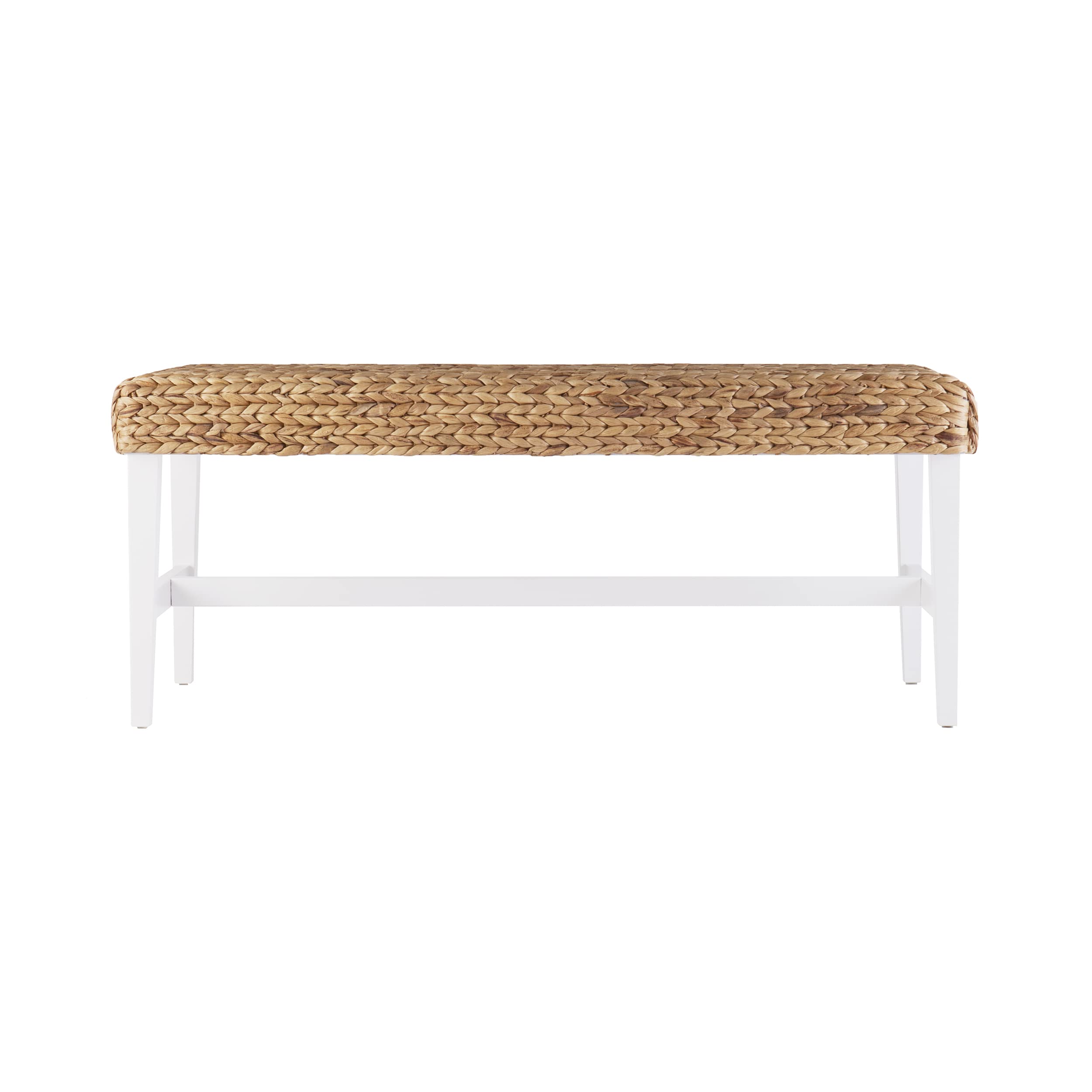 SEI Furniture Woven Coffee Table Bench - White Rattan Ottoman with Storage | Modern Living Room Accent Piece for Small Spaces, Bedroom or Entryway