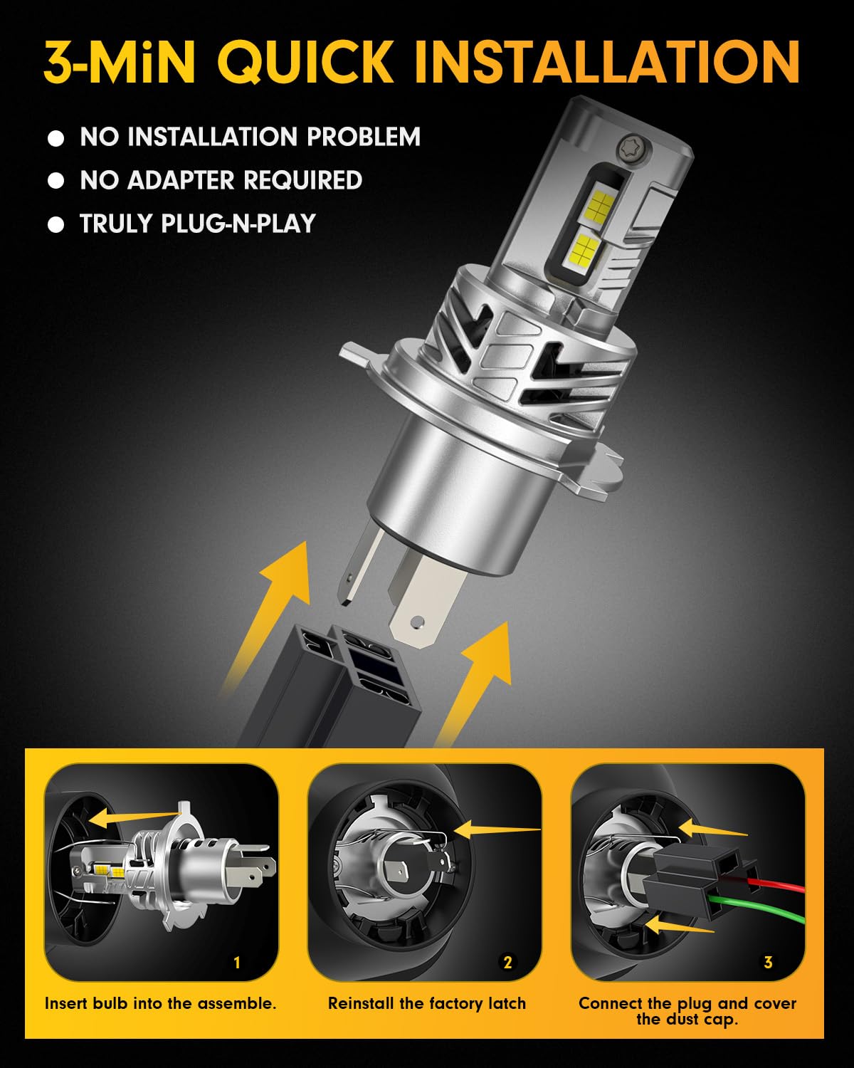 H4 LED Bulbs for Motorcycle - 60W 600% Brighter 6500K White Light - Plug and Play H4/9003 Fog Bulbs with Cooling Fan - Mini Size Direct Replacement - All-in-One Daytime Running Lights - Perfect for Night Riding and Foggy Conditions (Pack of 1)