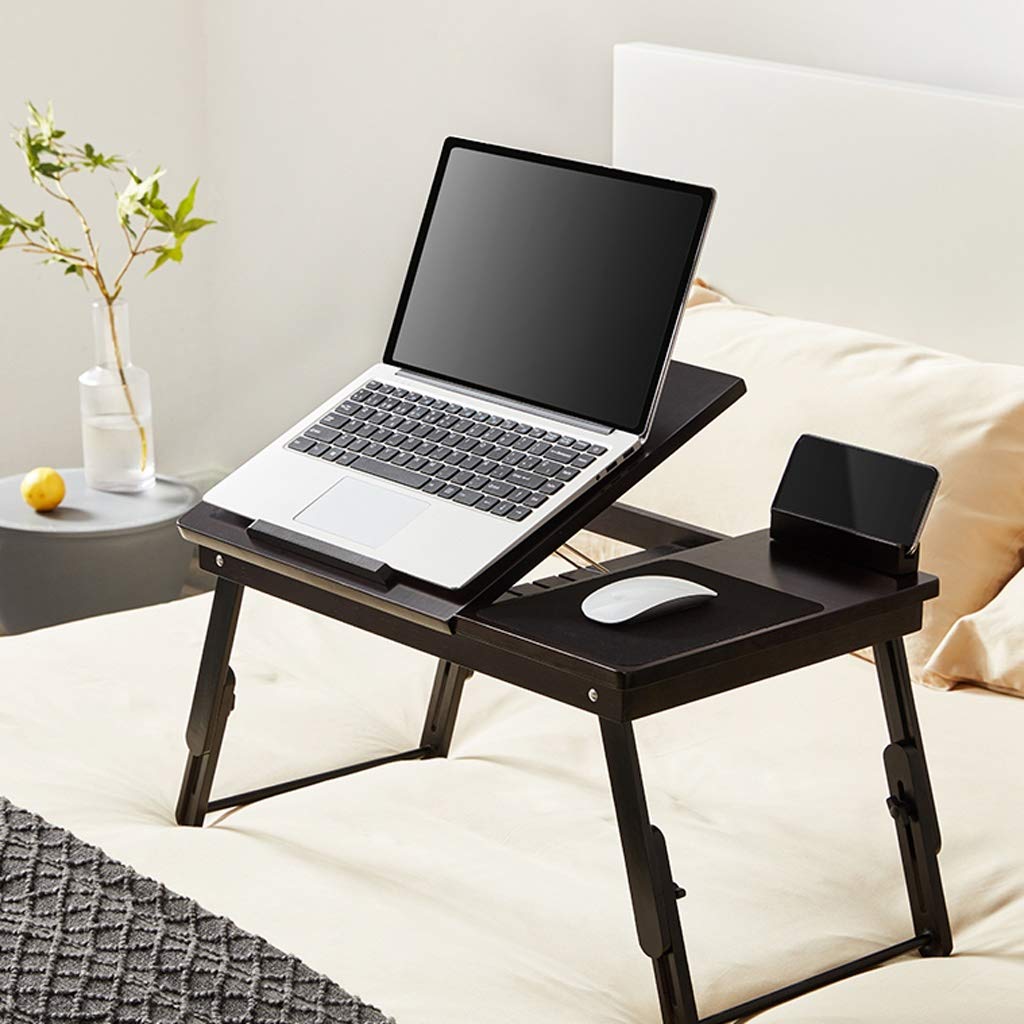 Adjustable Bamboo Laptop Stand for Desk & Sofa - Portable Folding Computer Table for Workstation, Home Office & Household Use - Ergonomic Notebook Riser (Black) - Perfect for Remote Work, Gaming & Studying