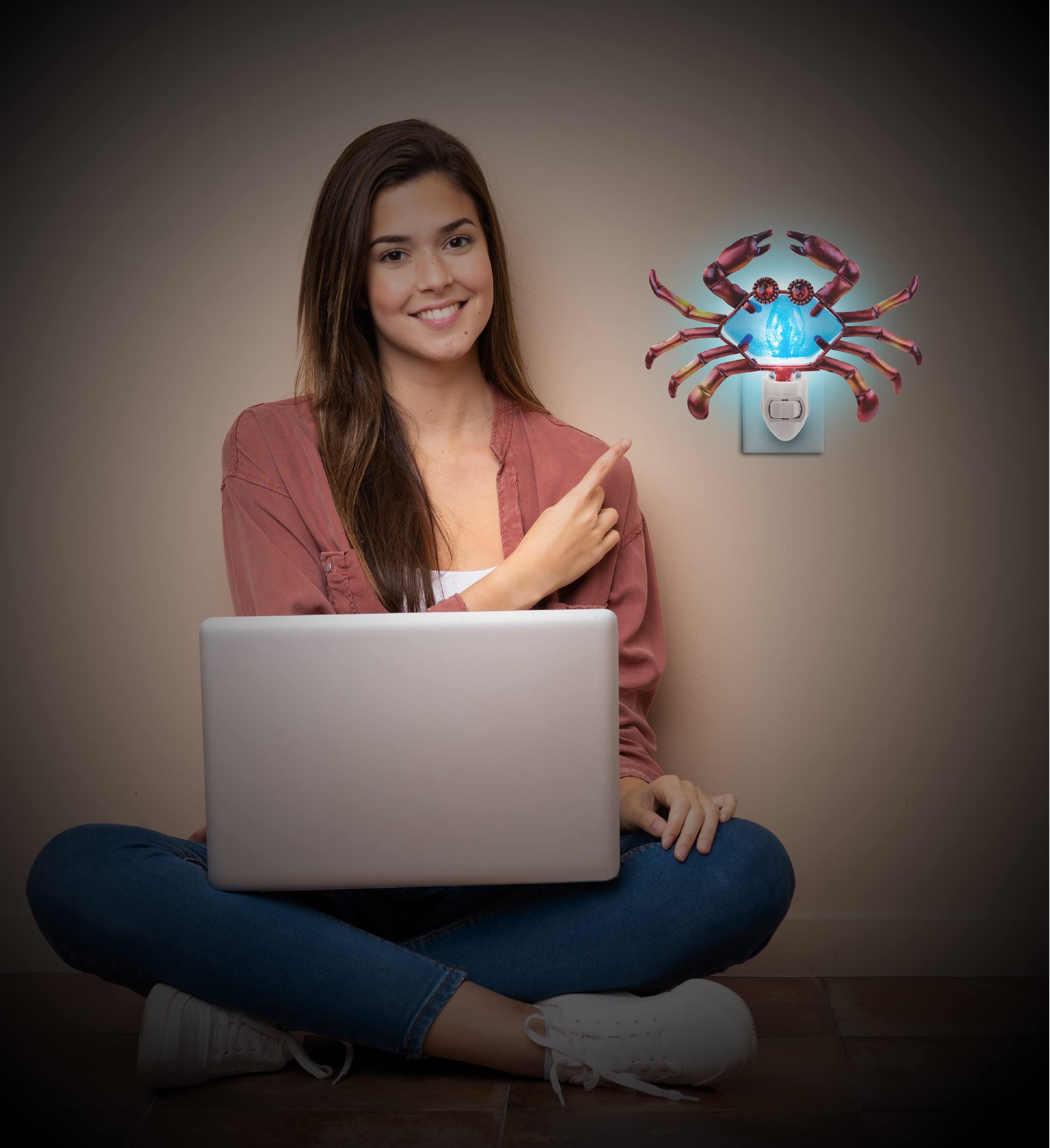 Puzzled Glass Art Night Light - Plug-in Decorative Socket Lamp with Manual On/Off Switch | Portable Lighting for Stairway, Bedroom, Bathroom, Nursery & Kitchen Decor | Perfect Crab-Themed Home Accessory for Kids' Rooms and Cozy Ambiance