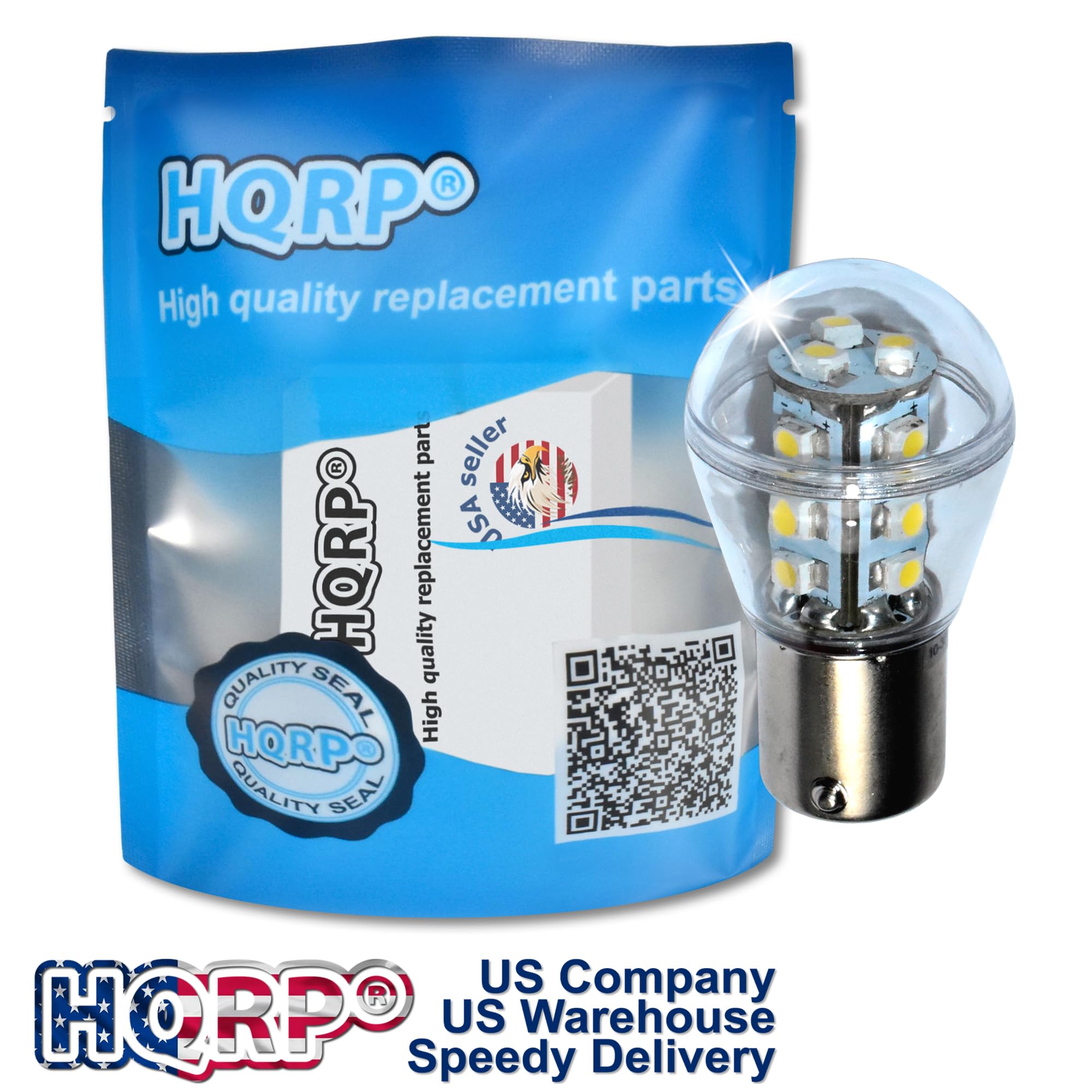 HQRP 2-Pack BA15s Bayonet Base 15-LED SMD 3528 Bulbs - Cool White 6000K - Direct Replacement for #93 #1141 #1156 RV Interior, Ceiling & Porch Lights - Perfect for Camper, Boat & Home Lighting Upgrades