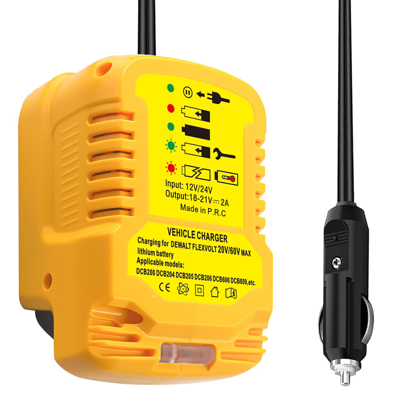 DEWALT 20V/60V MAX Lithium-Ion Battery Charger Replacement for DCB203 DCB201 DCB204 DCB206 DCB606 DCB609 - Fast Vehicle Charger (Not for 12V) - Perfect for Power Tools, Job Sites & Emergency Charging