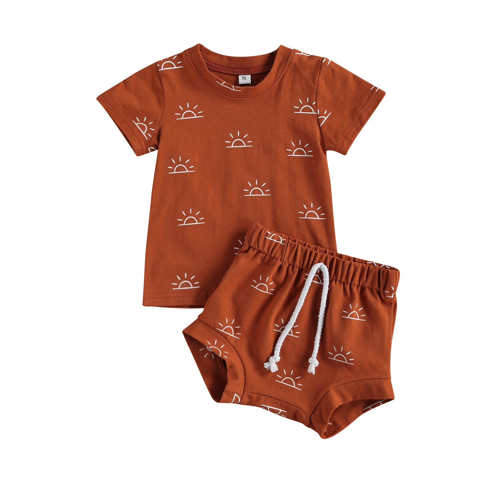 Toddler Boys Summer Outfit Set - 2 Piece Short Sleeve Sun Print T-Shirt & Shorts | Cute Baby Boy Clothes for Playtime, Beach & Outdoor Activities