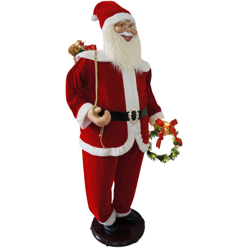 58-Inch Animated Dancing Santa Claus with Wreath & Gift Sack - Indoor Christmas Decor for Holiday Home, Office & Party (Red) | Festive Gift & Seasonal Decoration