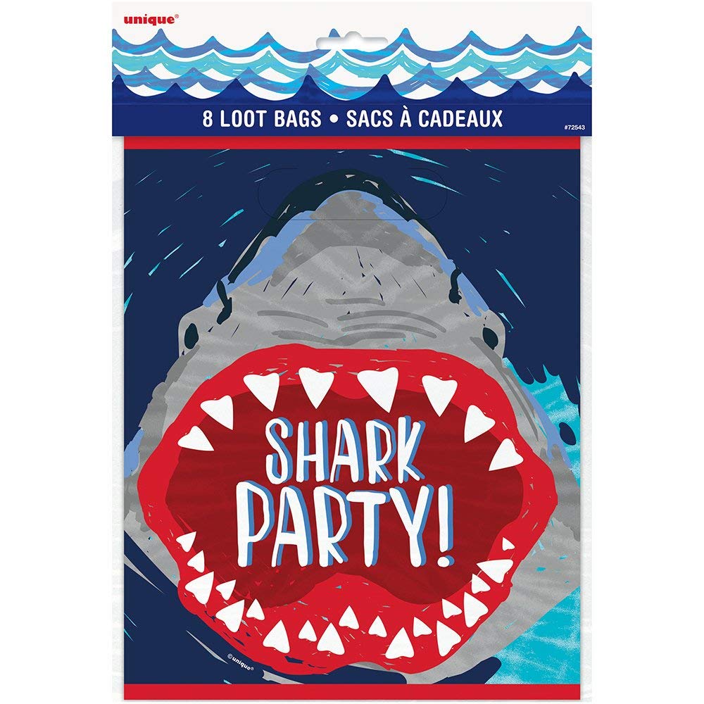 Unique Industries Shark Party Goodie Bags - 8 Count Pack for Kids Birthday Party Favors & Ocean Theme Events