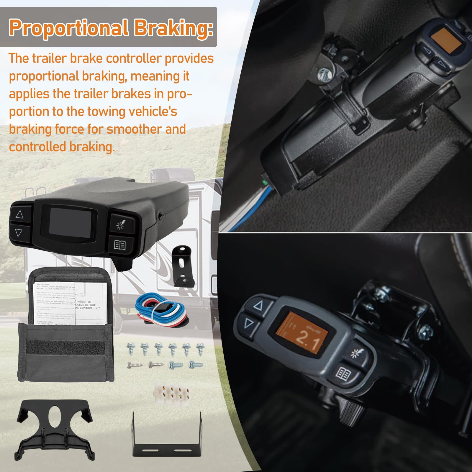 Trailer Brake Controller - Compatible with Tekonsha P3, Silverado, Sierra, Ram, Tacoma, F150 Pickup Trucks - Electric Brake Controller 90195 - Perfect for Towing Trailers & Heavy Loads
