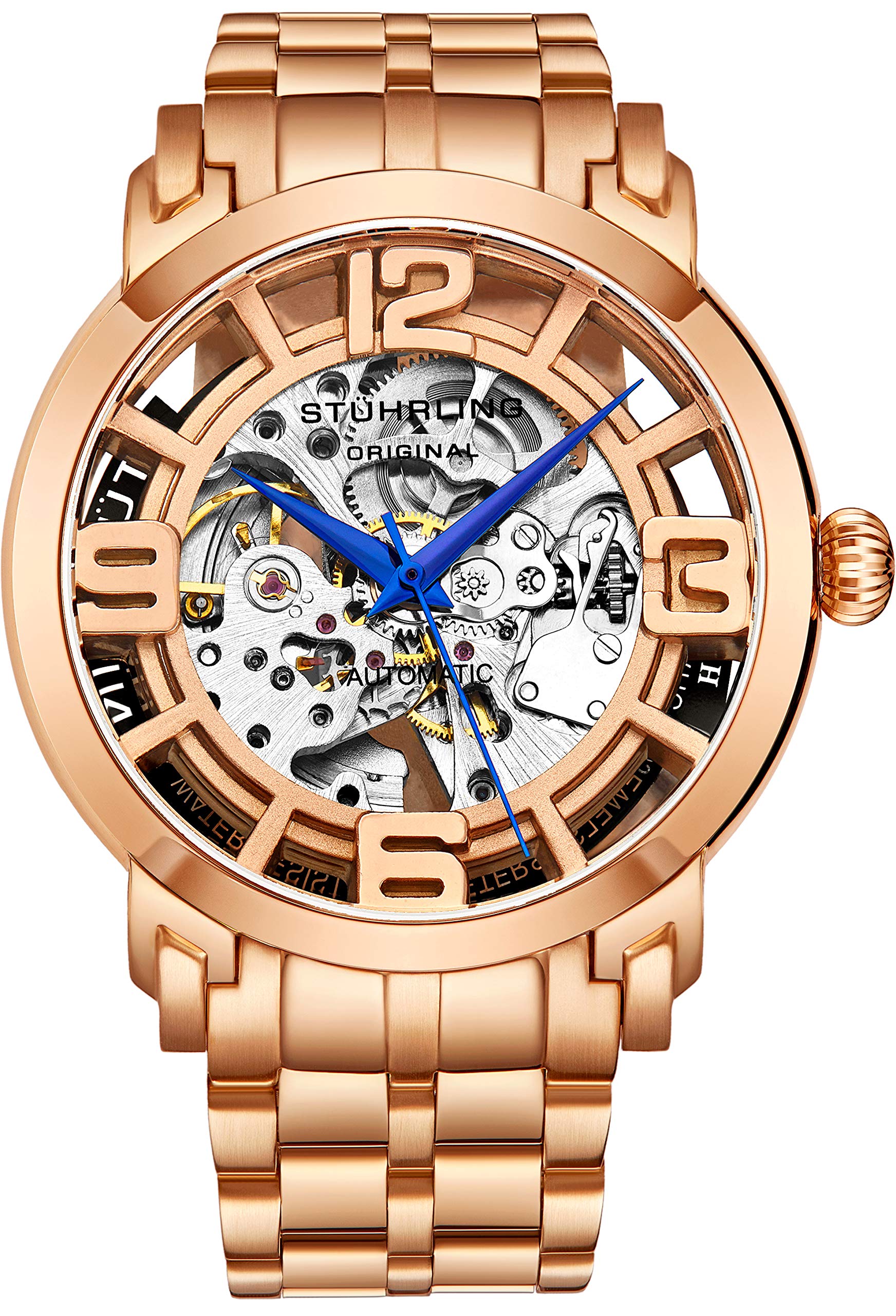 Stuhrling Original Men's Skeleton Automatic Watch - Self Winding Mechanical Dress Watch - Winchester 44 Elite in Rose Gold - Perfect for Business, Formal Events & Luxury Gifts