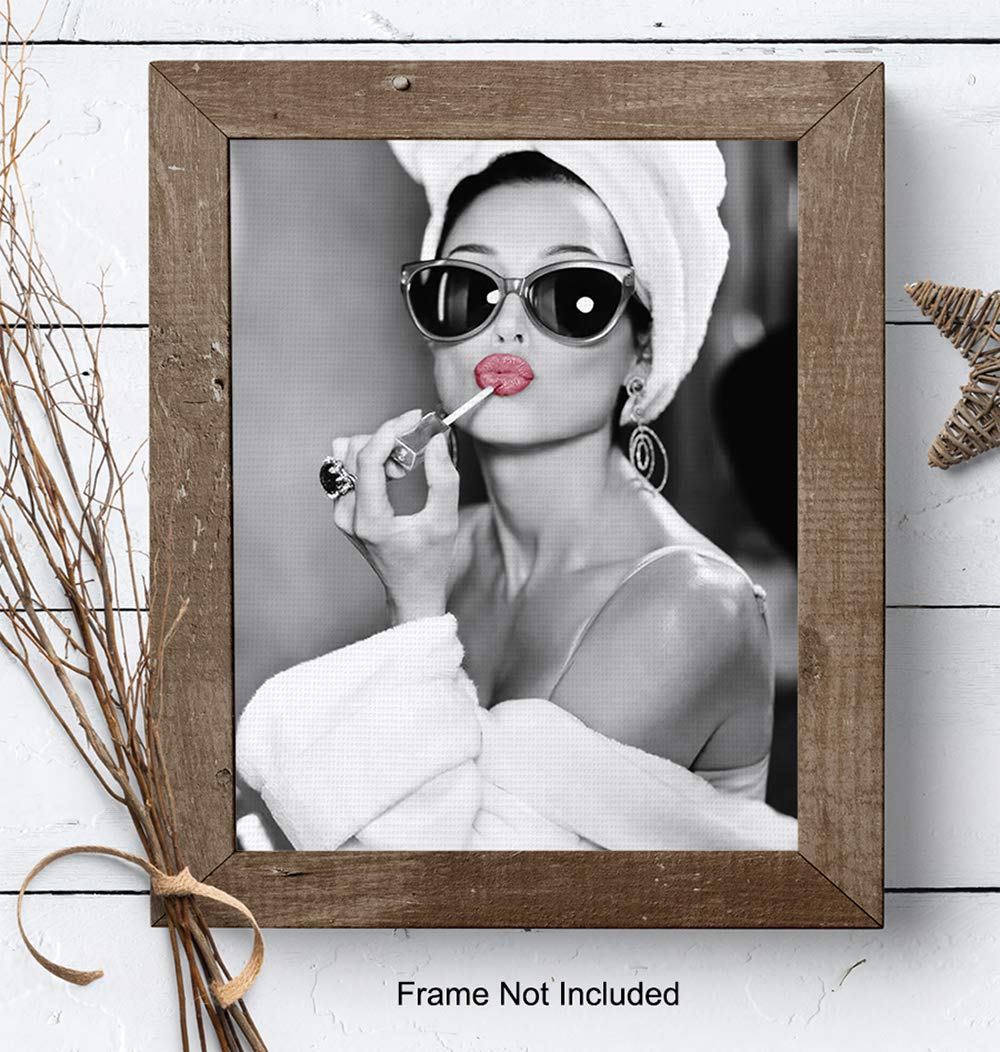 Audrey Hepburn Wall Art - Glam Bathroom Decor for Women & Teens - Home & Powder Room Decor