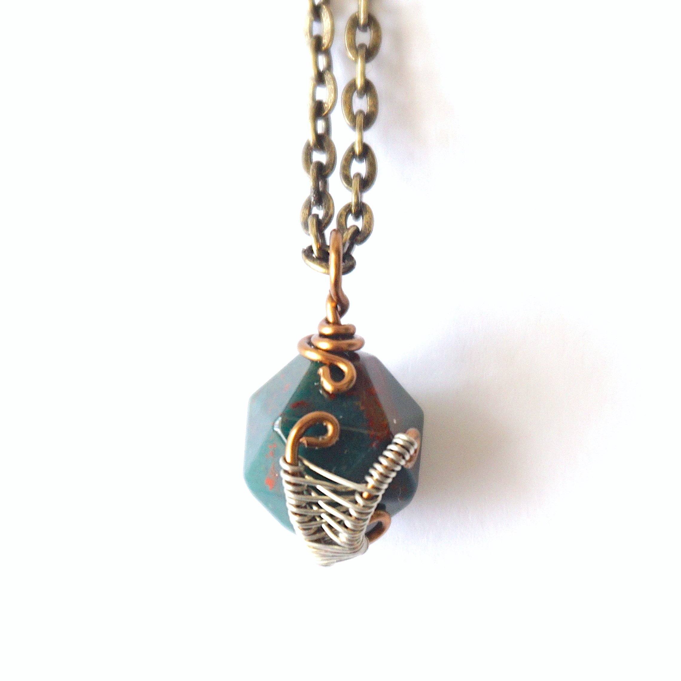 Bloodstone Charm Necklace - Natural Heliotrope Crystal Pendant for Women - Perfect for Healing, Protection & Spiritual Jewelry Gifts