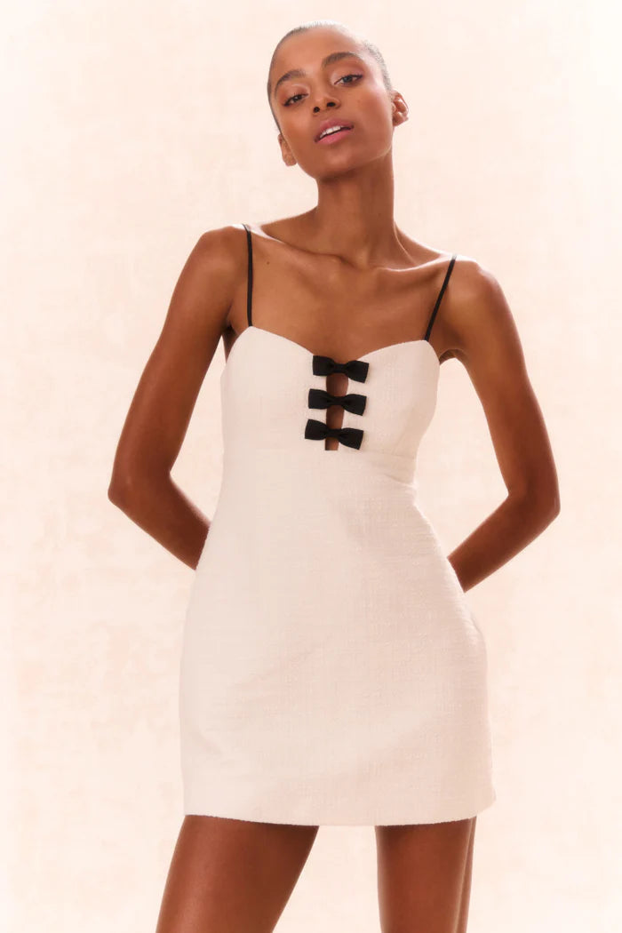 Adelaide Tweed Mini Dress in Cream | Vintage-Inspired A-Line Skirt Dress for Women | Perfect for Cocktail Parties, Date Nights & Office Wear
