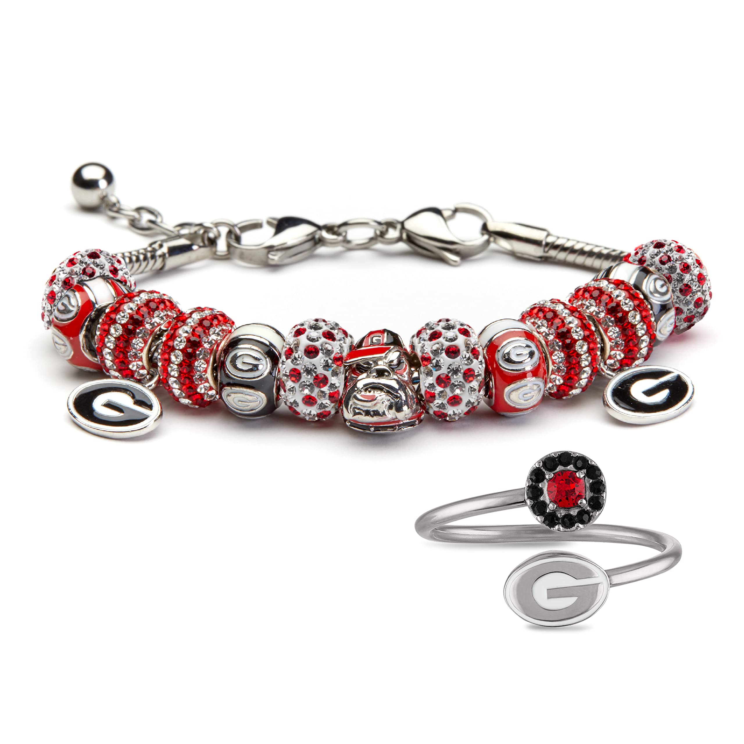 Georgia Bulldogs Jewelry Set - Stone Armory Charm Bracelet & Ring for Women | Perfect UGA Fan Gift for Game Day, Graduation & Bulldog Pride