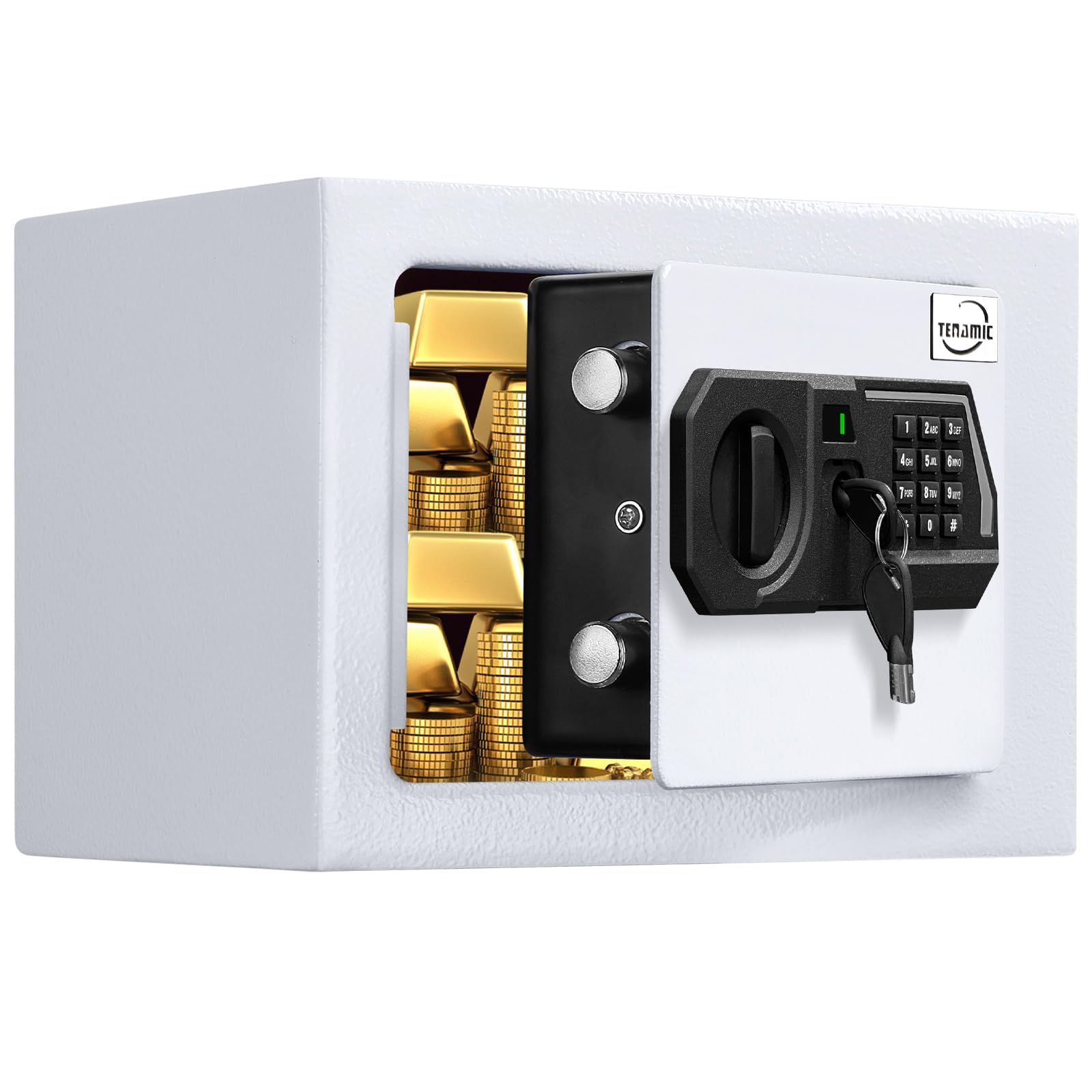 Tenamic 0.23 Cubic Feet Electronic Digital Safe Box with Keypad Lock - Solid Alloy Steel Security Cabinet for Home, Office & Hotel Use - HB17 White Safe for Valuables, Documents & Cash Protection