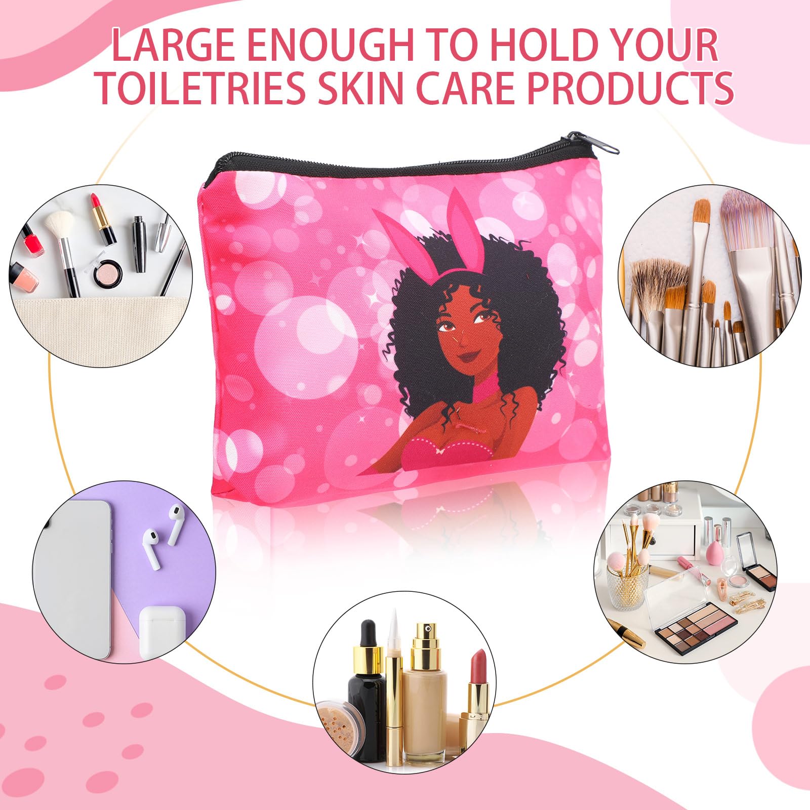 Sweetude 30 Pcs Black Women Cosmetic Bags - Reusable Canvas Makeup & Toiletry Organizer with Zipper for Purse, Travel, Afro Hair Accessories - Perfect Gift for African American Women (Great for Travel, Gym, Daily Use & Inspirational Gifting)