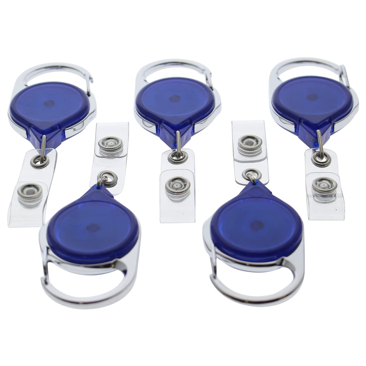 100 Pack Retractable Badge Reel with Carabiner Clip - Long Reach No Twist ID Holder for Office, Hospital & Security (Translucent Blue) - Perfect for Nurses, Teachers & Event Staff to Display ID Cards & Access Badges