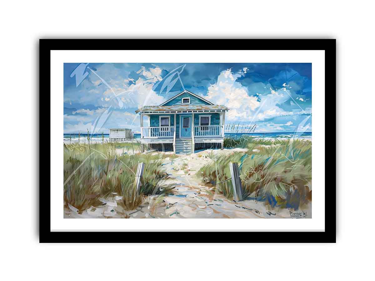Beach House Framed Print - Coastal Wall Art Decor for Living Room, Bedroom & Office - Perfect Beach Themed Home Decor Gift