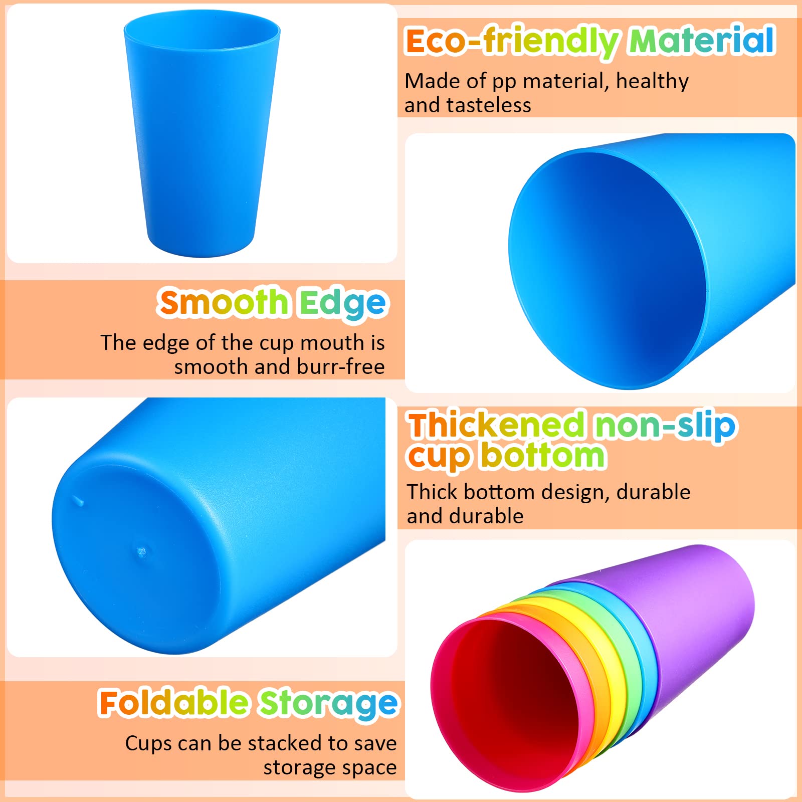 60-Piece Reusable Plastic Cups for Kids & Adults - 8.5 oz Colorful Drinking Tumblers (Yellow, Orange, Red, Purple, Green, Dark Blue) - Perfect for Parties, School Events, Picnics & Family Gatherings