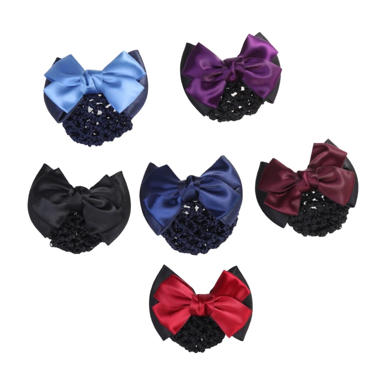FRCOLOR 6-Pack Women's Hair Snoods with Black Bows - Elastic Hair Nets, Bun Covers & Barrettes for Women - Perfect for Work, Weddings, and Everyday Styling