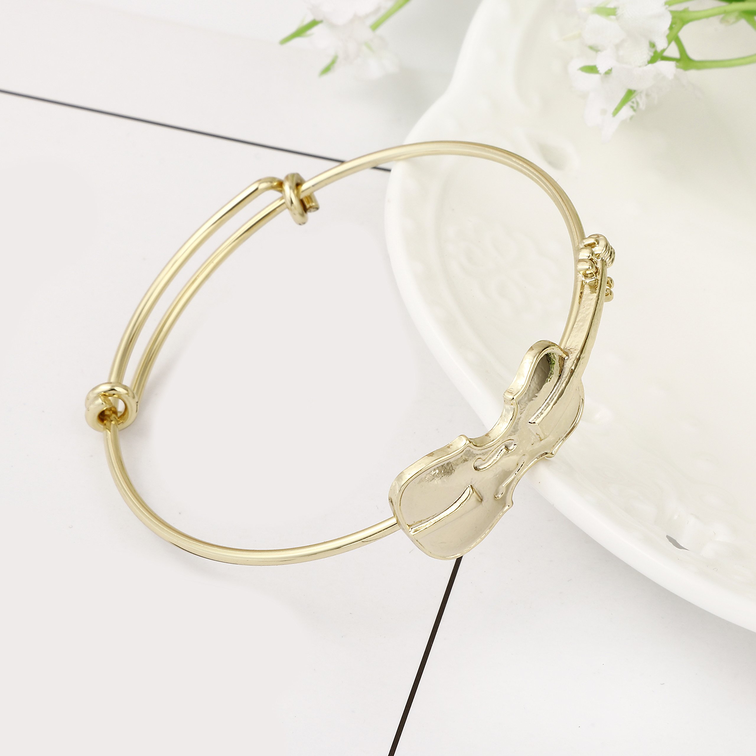 Stylish Preppy Bracelets for Music Lovers - Elegant Violin Stretch Bangle Bracelet Jewelry Gift for Women & Girls | Perfect for Concerts, Music Class & Everyday Wear