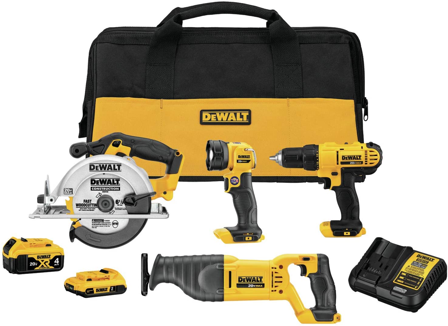 DEWALT 20V MAX Cordless Drill, Reciprocating Saw, Circular Saw & Work Light Combo Kit (DCK445D1M1) - Certified Refurbished with Full Warranty - Perfect for Construction, Woodworking & DIY Home Projects