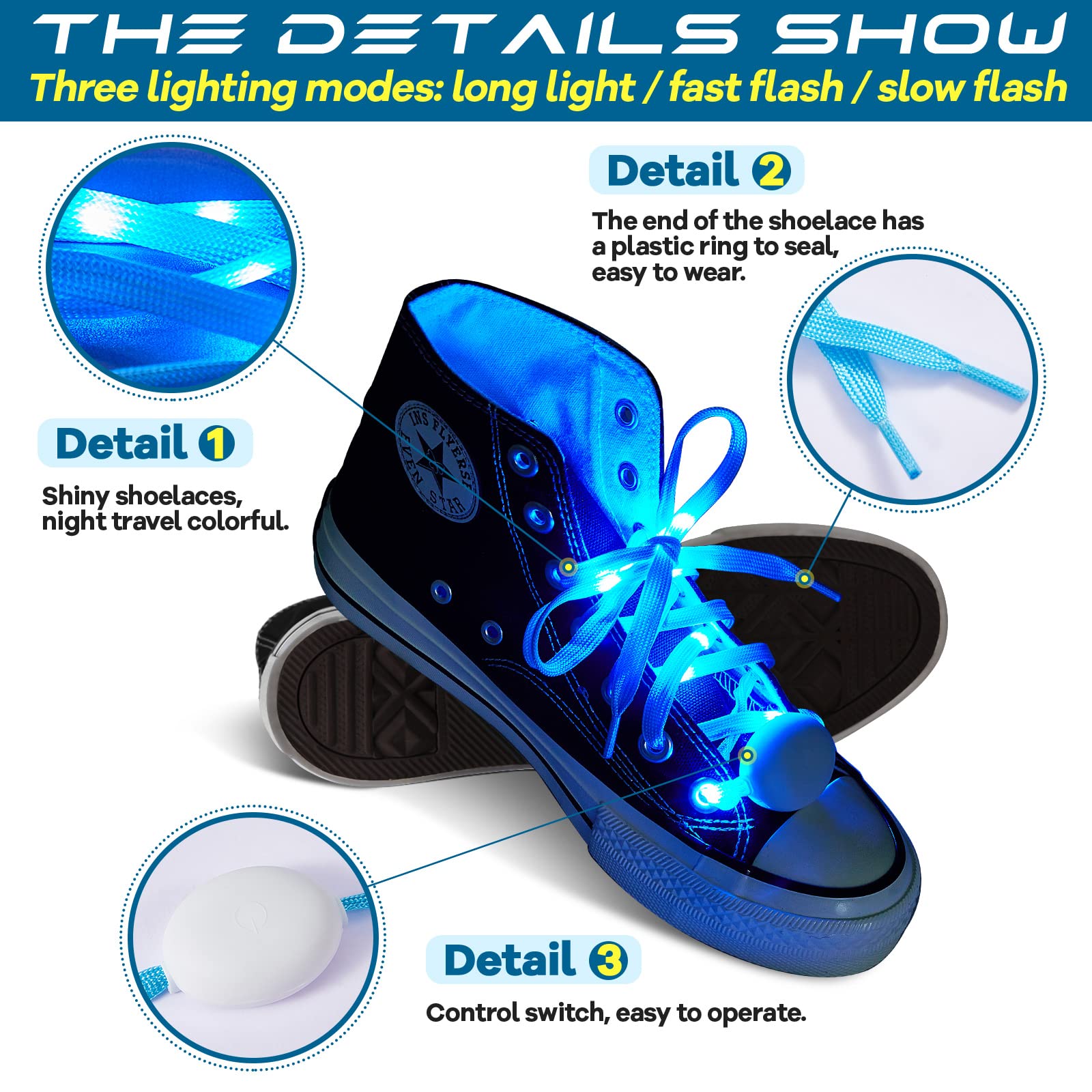 Syhood LED Light Up Shoe Laces - Glow in The Dark Flashing Nylon Shoelaces for Sneakers - Perfect for Night Parties, Rave Events, Hip-hop Dance Performances & Halloween Costumes