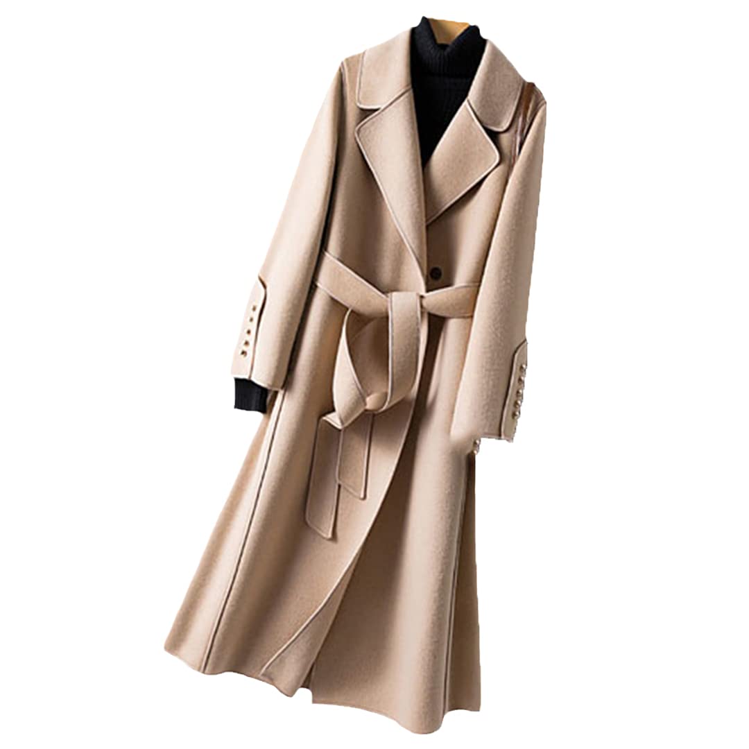 Women's Long Wool Coat with Belt - Solid Color Warm Winter Overcoat for Ladies | Perfect for Autumn, Winter & Formal Occasions