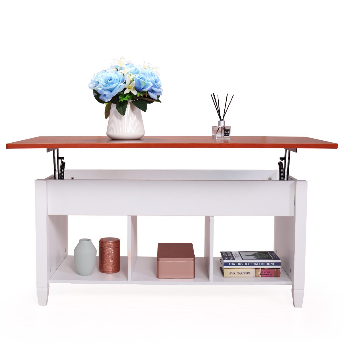 Lift Top Coffee Table with Storage Compartment - Solid Wood Laptop Desk for Home Office, Living Room & Bedroom - Multi-Functional Lift Top Table for Work, Study & Dining