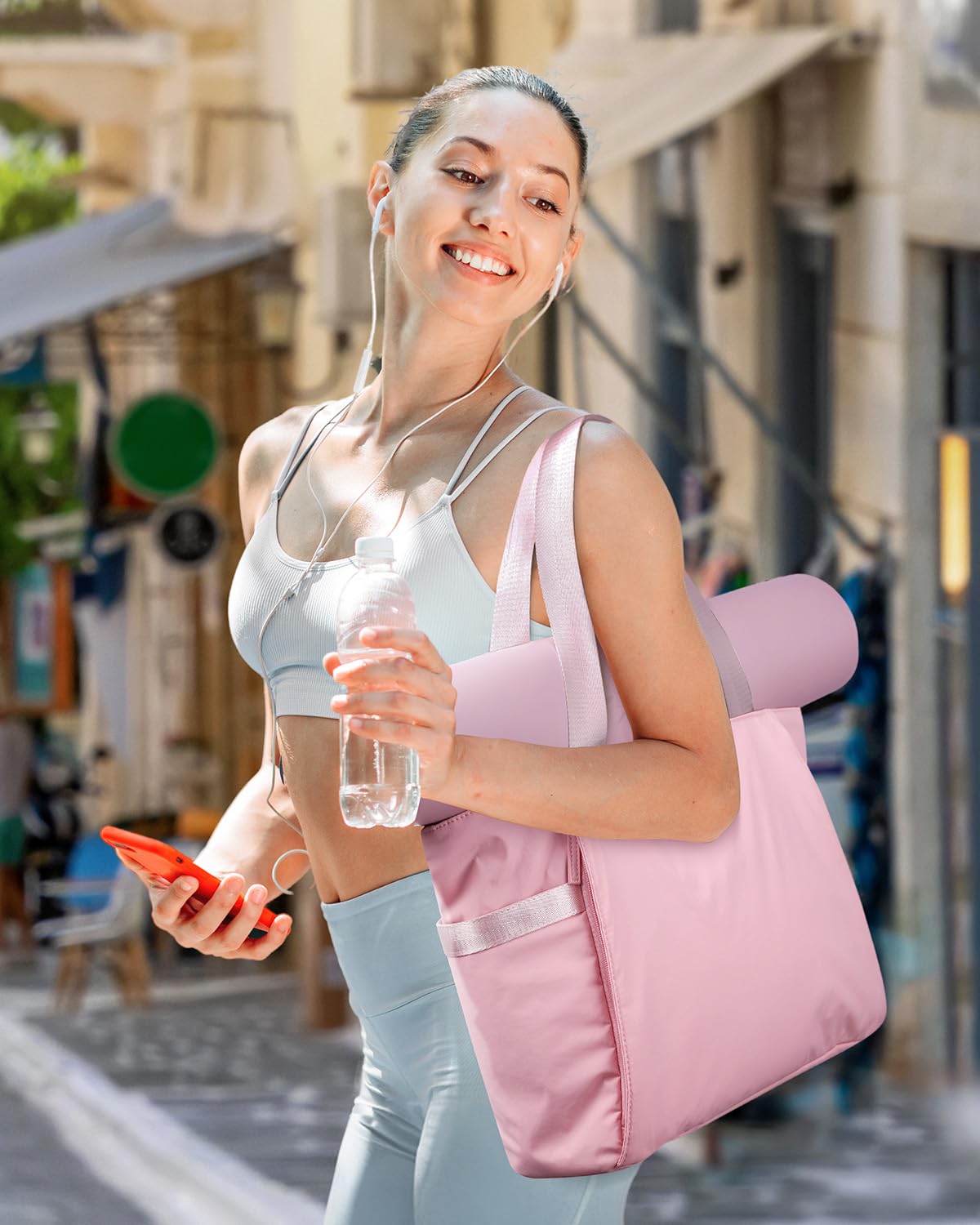 ETRONIK Women's Tote Bag - Large Work & Gym Bag with Yoga Mat Strap, Laptop Compartment - Perfect for Nurses, Yoga, Sports, Travel & School (Ideal for Work Commute, Gym Sessions & Weekend Getaways)