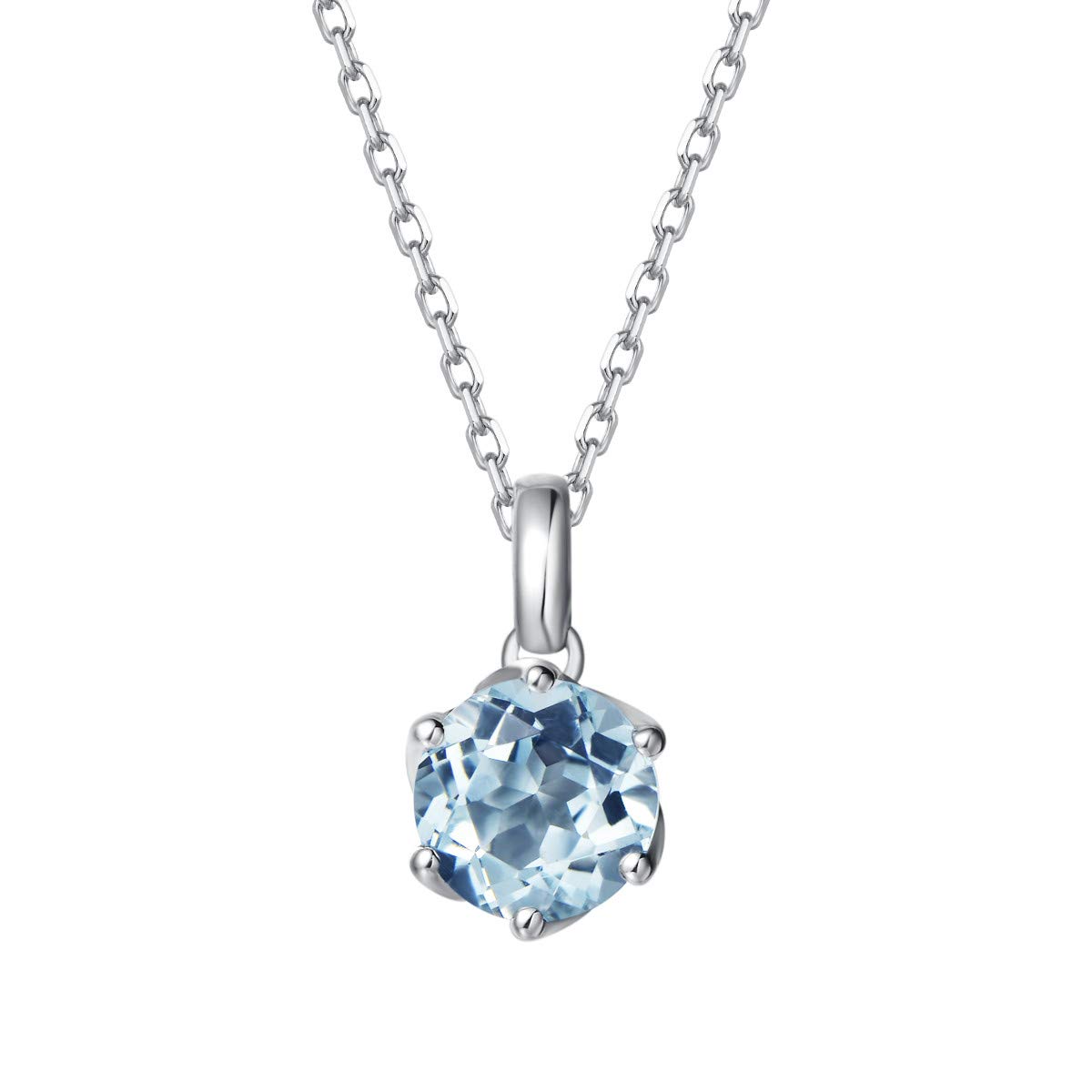 14K Solid White Gold Genuine Aquamarine Solitaire Pendant Necklace for Women - March Birthstone Jewelry, Dainty Fine Necklace for Anniversary, Birthday, Mother's Day Gifts for Wife, Mom, Her - Perfect for Weddings, Parties & Special Occasions