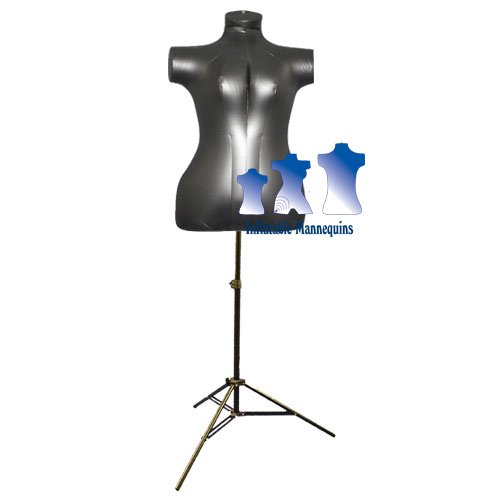 Inflatable Female Torso Mannequin - Plus Size Dress Form with MS12 Stand (Black) for Clothing Display, Sewing, Tailoring & Photography
