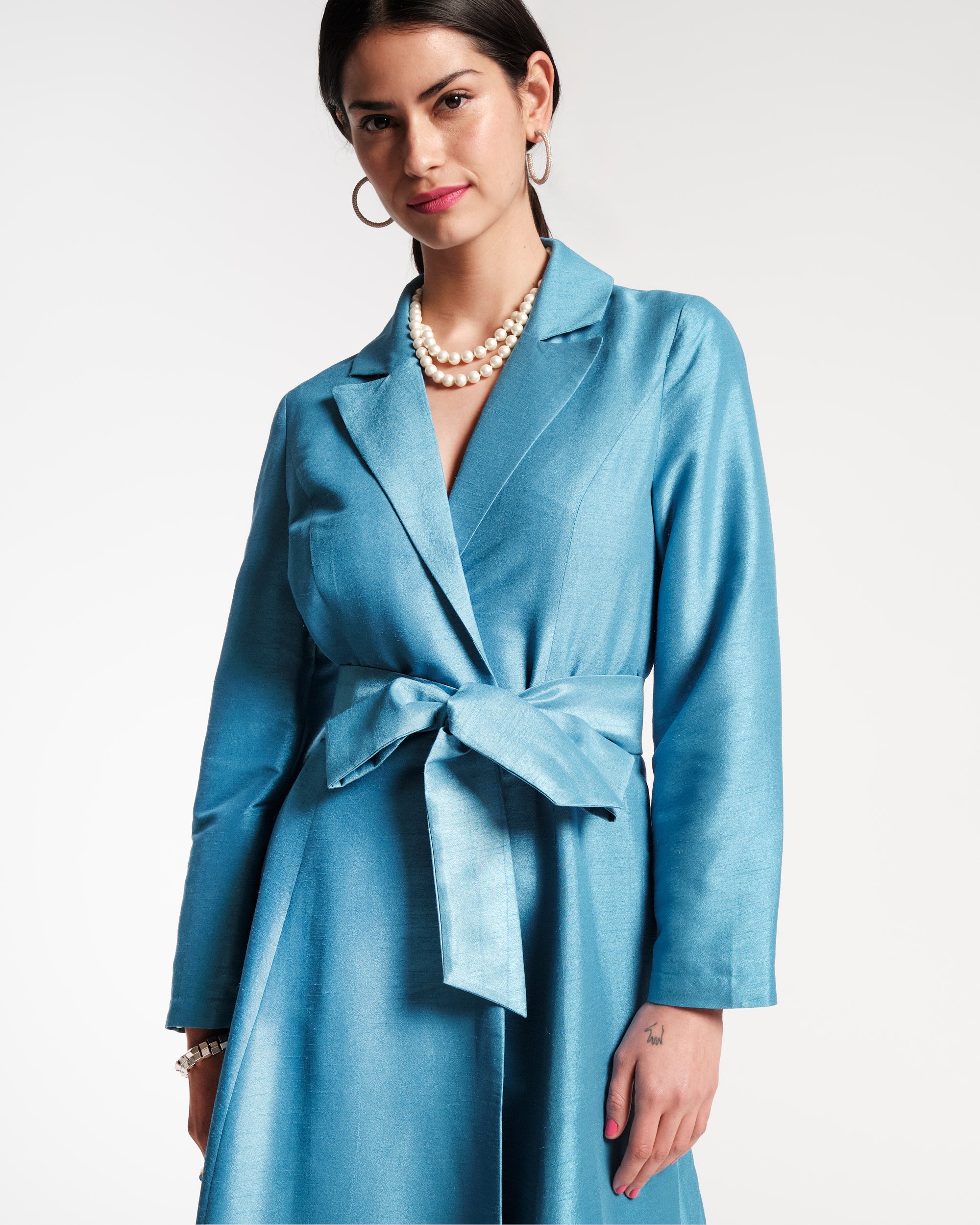 Lucille Wrap Dress in Blue - Flattering Women's Midi Dress for Casual, Office & Special Occasions
