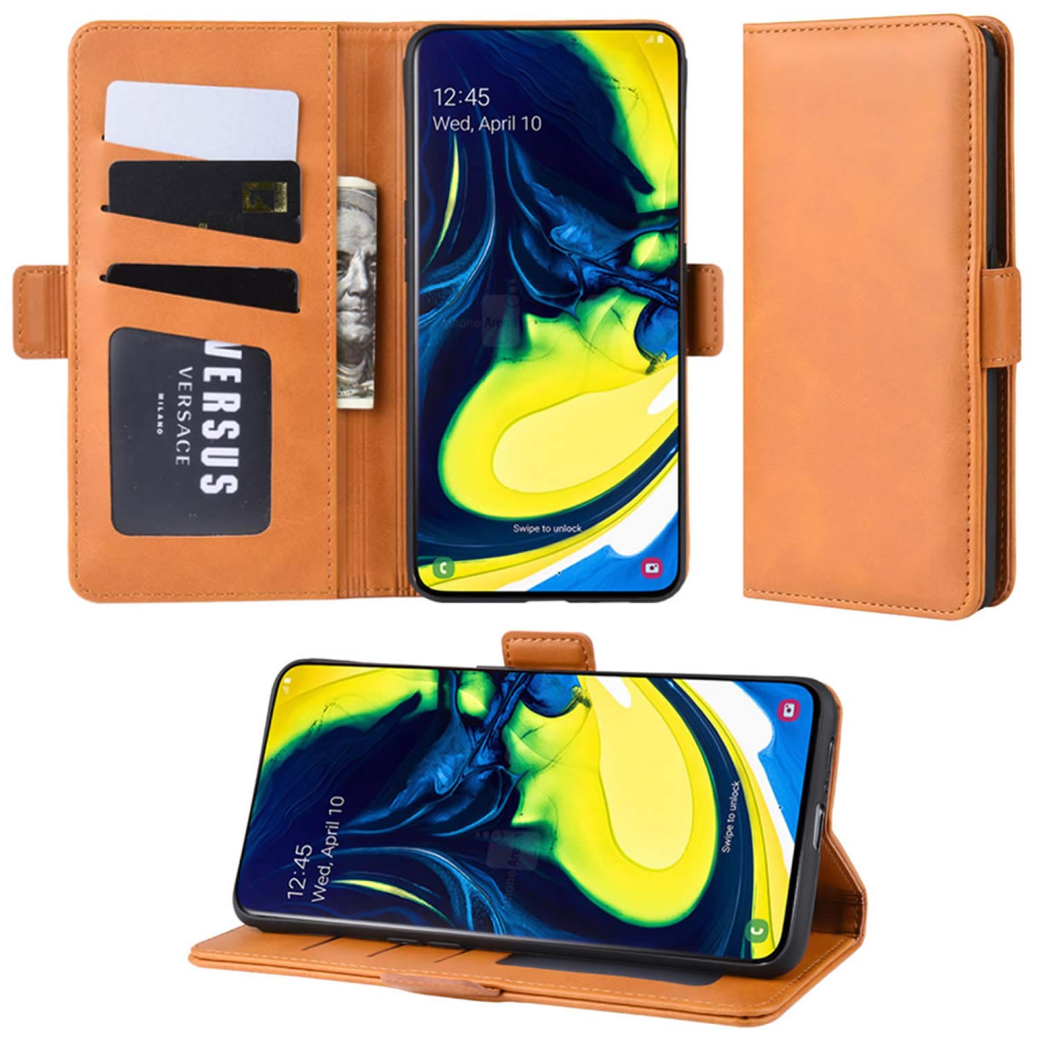 Samsung Galaxy A80 Wallet Case - PU Leather Flip Cover with Card Slots, Magnetic Closure & Viewing Stand | Shockproof Protective Phone Case for Samsung Galaxy A80 (Orange) | Perfect for Travel, Work & Daily Use