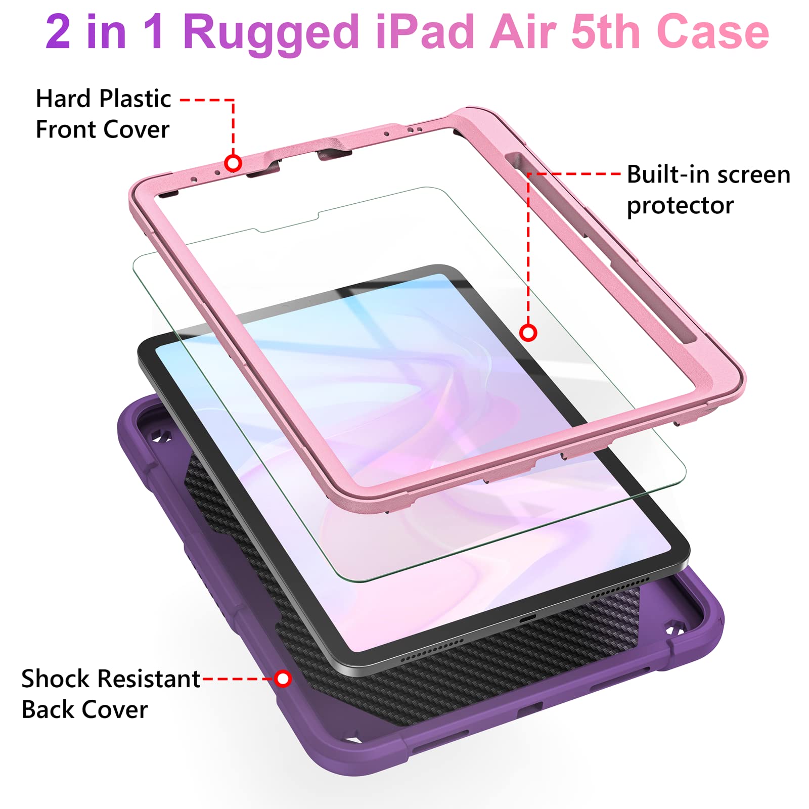 iPad Air 5th/4th Gen & iPad Pro 11 Inch Case (2022) with Screen Protector - Butterfly Stand, Strap, Pencil Holder & Hard Cover for Kids Girls - Purple | Perfect for School, Travel & Playtime