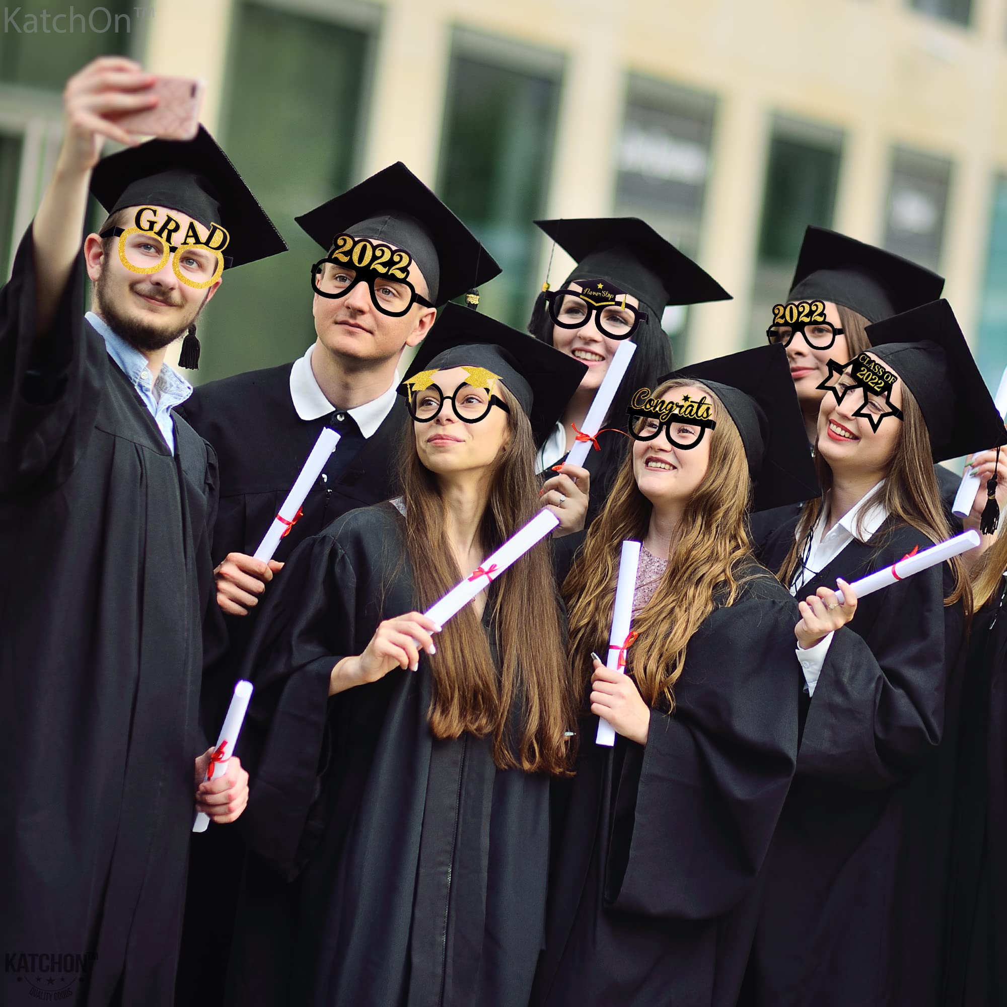 2024 Graduation Glasses - Black & Gold Photo Booth Props (Pack of 12) | Graduation Party Decorations, Graduation Favors for College & High School Celebrations | Perfect for Graduation Photos, Parties & Events