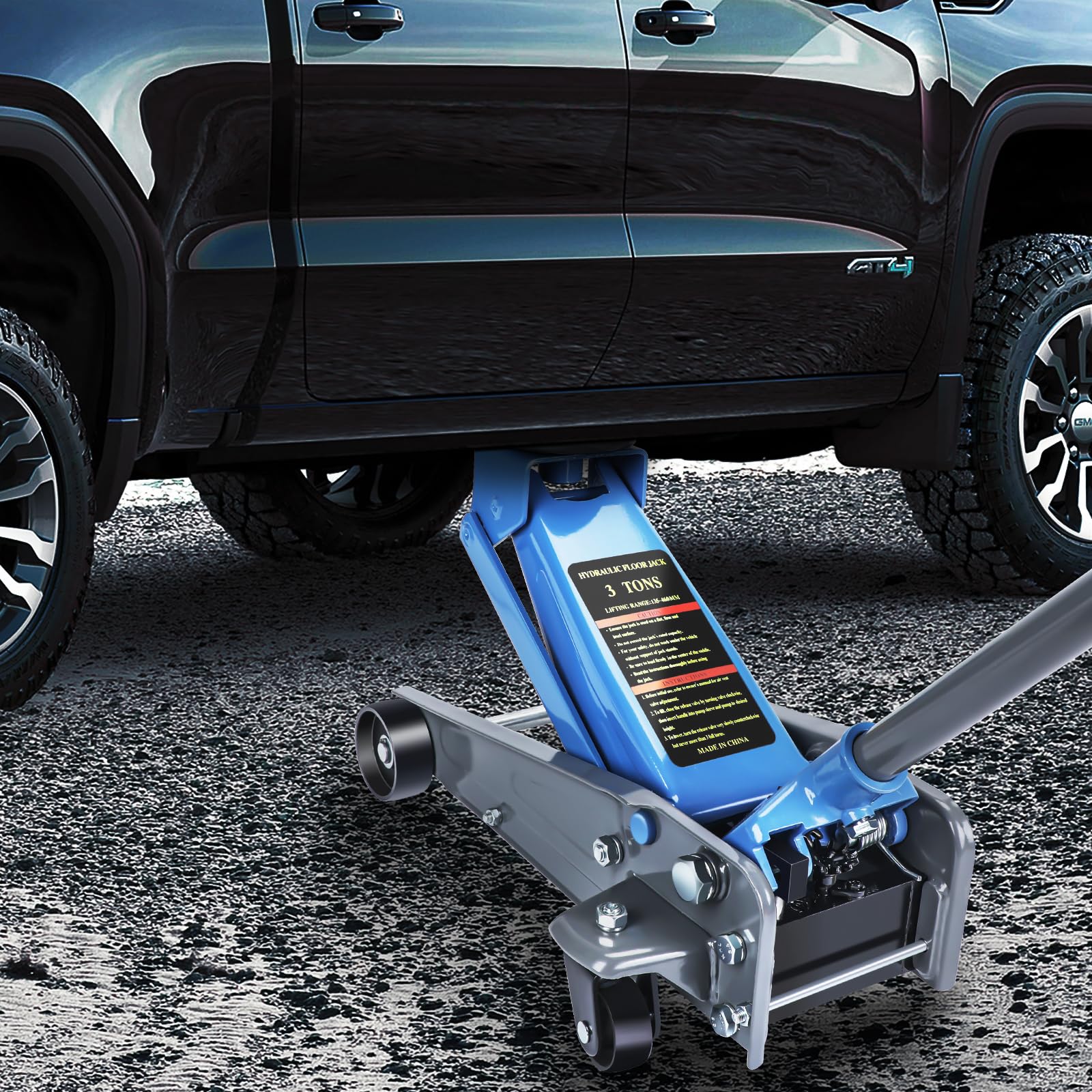 3 Ton Low Profile Floor Jack - Heavy Duty Carbon Steel Hydraulic Car Jack with Wheels (5.31