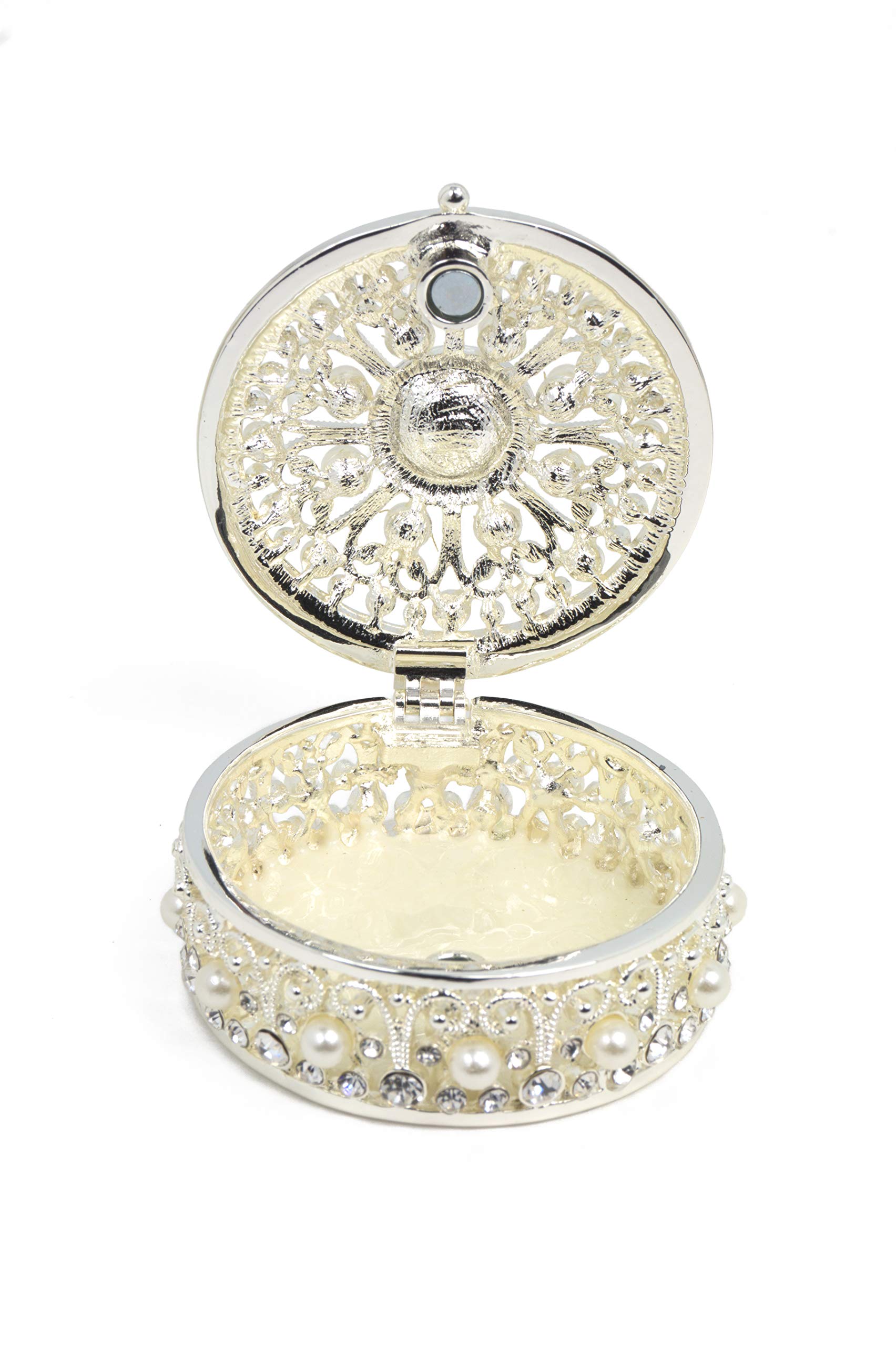Elegant Silver Jewelry Box with Rhinestones & Pearls - Perfect for Organizing Rings, Necklaces & Earrings | Great Gift for Women