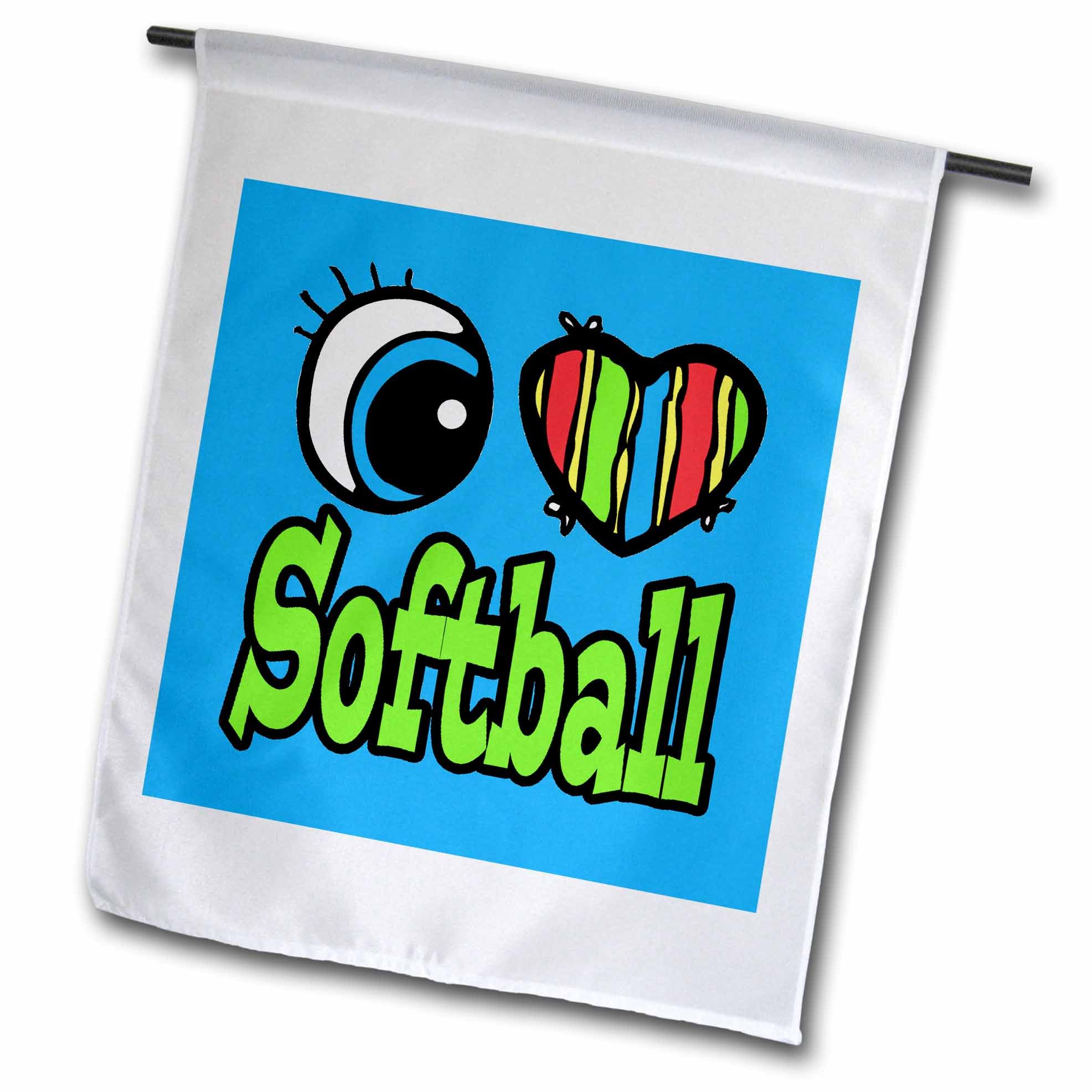 3D Rose Bright Eye Heart I Love Softball Garden Flag - 12x18 Inch Decorative Outdoor Yard Banner for Softball Fans, Sports Enthusiasts & Garden Decor