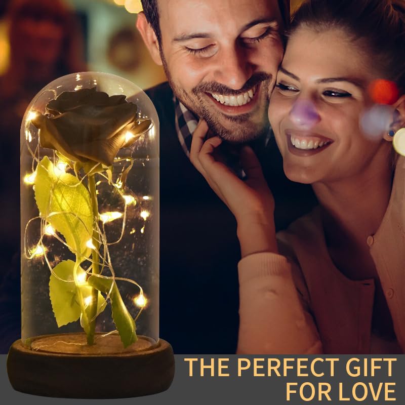 Preserved Rose Gift for Mom - Red Silk Rose in Glass Dome with LED Lights Base, Romantic Home Decor for Mother's Day, Wedding Anniversary, Birthday & Valentine's Day - Perfect for Bedroom, Living Room & Gift Giving