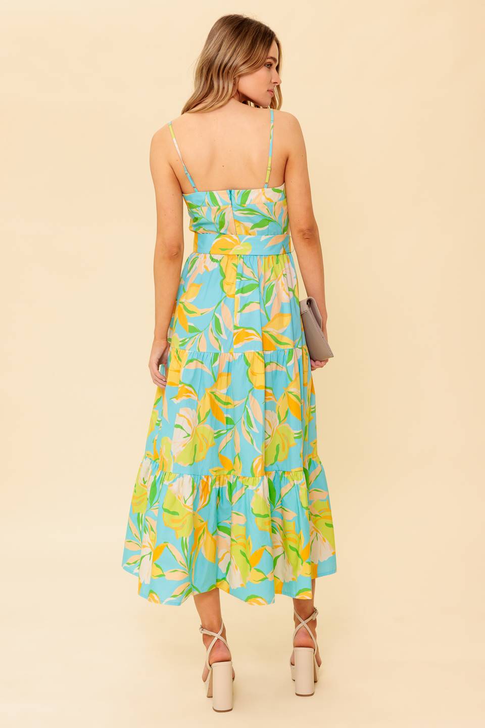 Elegant Blue & Yellow Midi Dress for Women - Perfect for Casual Outings, Brunch Dates & Summer Events | A PERFECT DAY Collection