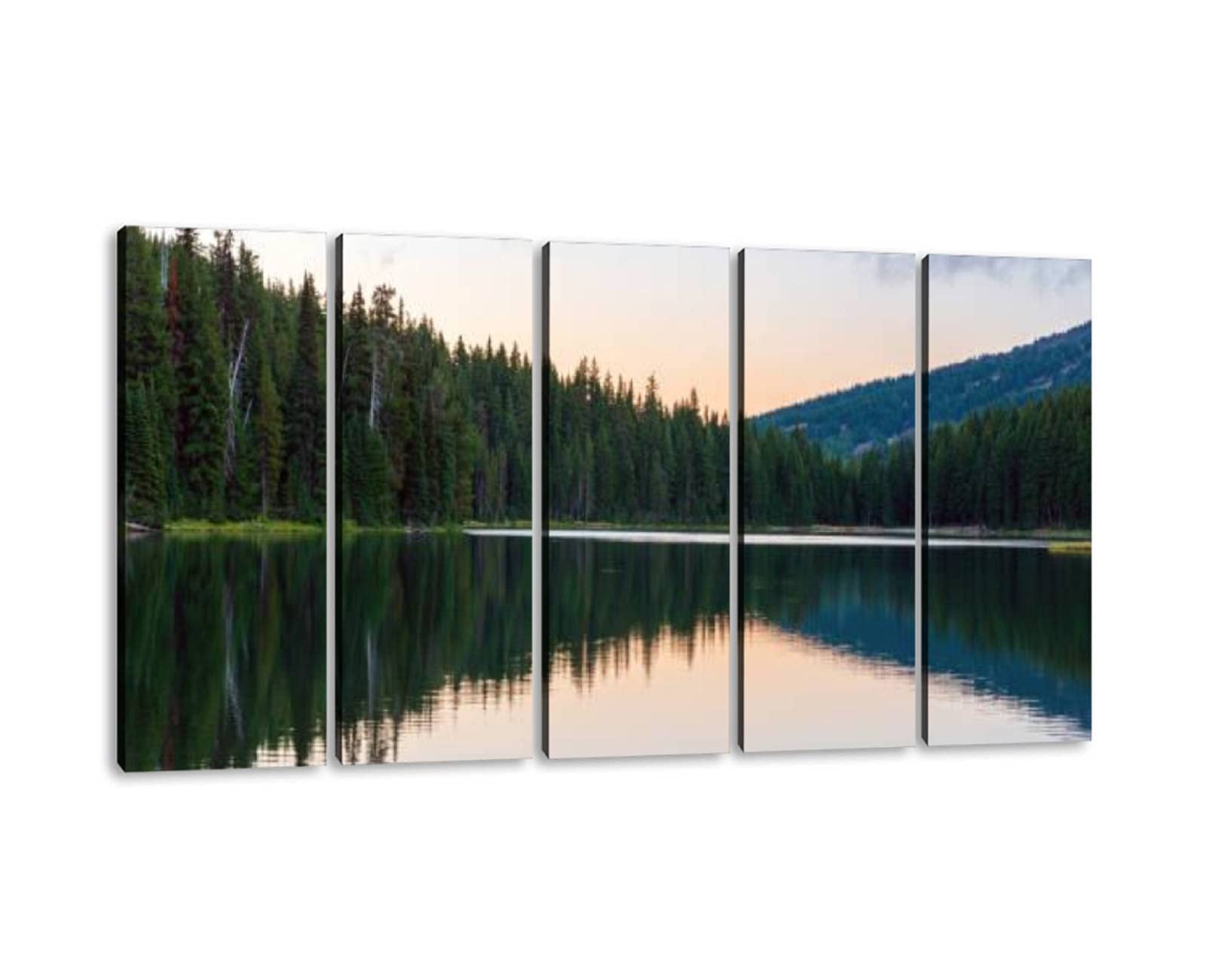 5-Panel Mt Bachelor Reflecting in Todd Lake Bend Oregon Canvas Art - Modern Framed Wall Decor for Office, Bedroom & Home - Ready to Hang 60x32 Inches - Perfect for Living Room, Dining Area & Workspace Decor