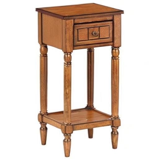Pemberly Row Walnut Wood Accent End Table with Single Drawer - Traditional Style Nightstand for Bedroom, Living Room & Office