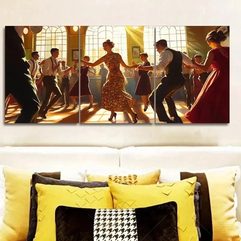 3-Piece Wall Art Set - People Dancing Canvas Framed Prints 50x70cm | High Quality Australian Made | Ready to Hang | Perfect for Living Room, Bedroom & Office Decor
