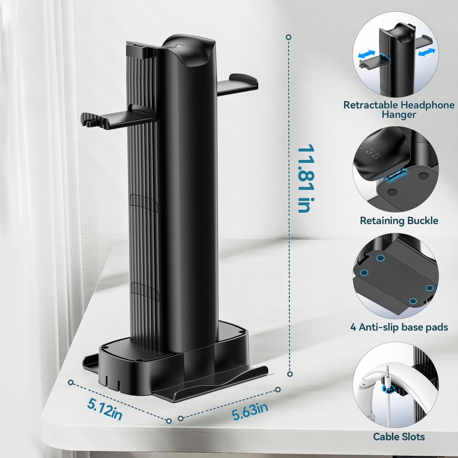 KDD 3-in-1 Headphone Stand with Desk Organizer - Adjustable Headphone Hanger, Phone Stand & Pencil Holder - Removable DIY Pen Organizer - Perfect for Gaming Setup, Home Office & School Workspace Accessories