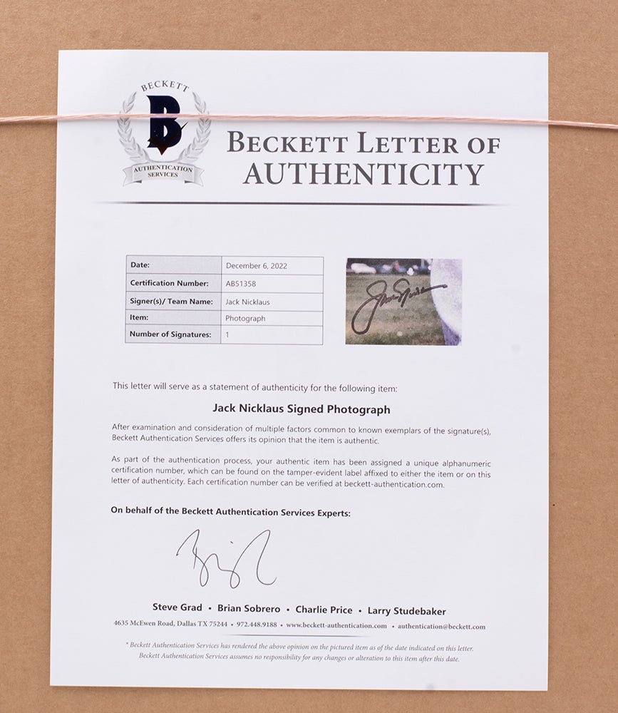 Authentic Jack Nicklaus Signed 11x14 Golf Photo - Framed Collectible with BAS LOA Certificate AB51358 - Perfect for Golf Memorabilia Displays & Sports Fan Gifts