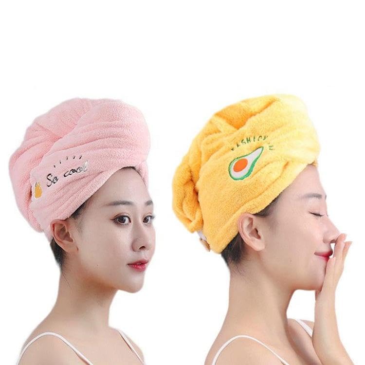 Premium 500 GSM Microfiber Hair Towel Turban - Ultra Soft & Quick Drying Embroidered Bath Towel for Women & Kids (Multicolor, 2-Pack) - Perfect for Post-Shower, Salon, Spa & Travel Use