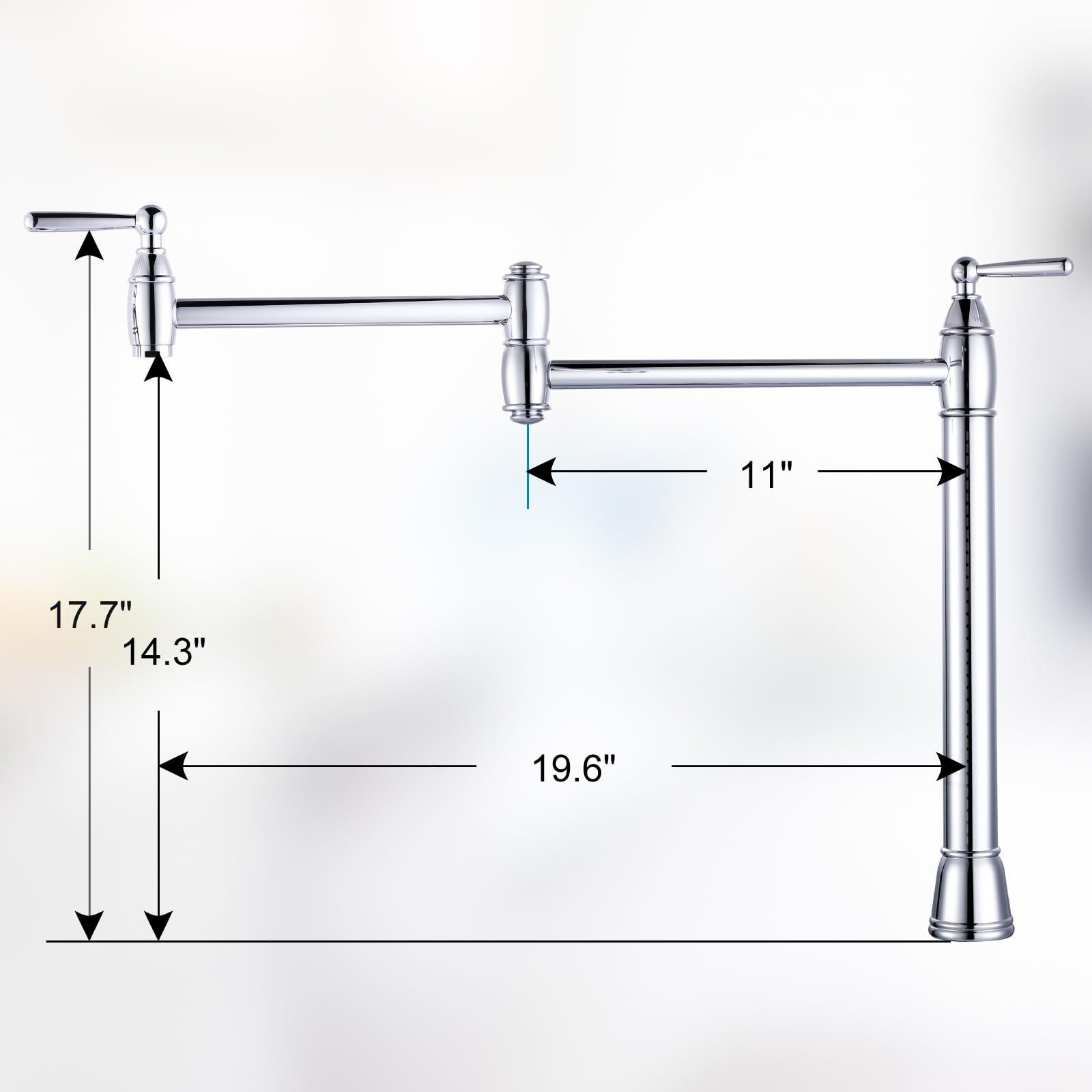 ARCORA Solid Brass Deck Mount Pot Filler Faucet - Chrome Stove Faucet with Adjustable Double Joint Swing Arms - Perfect for Kitchen Sink, Gas Range & Cooking Station
