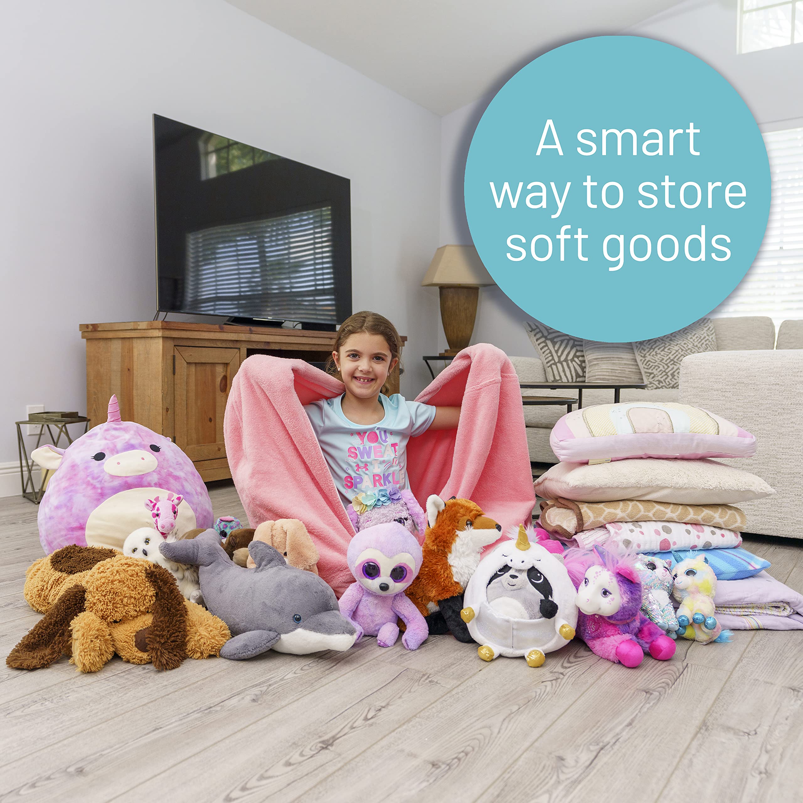 EMMandSOPHIE Stuffed Animal Storage Bean Bag Chair for Kids & Teens - Large Plush Toy Organizer with Washable Cover - Perfect for Bedroom, Playroom, and Nursery Decor
